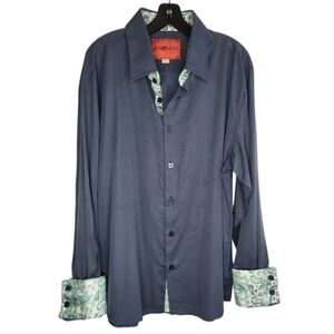 Insomnia Manzini Dress Shirt Blue Paisley Flip Cuff Long Sleeve Italy Men's L